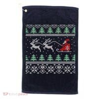 Santa's Retro Sleigh And Reindeer Ugly Christmas Sweater Golf Towel thumb 0