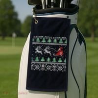 Santa's Retro Sleigh And Reindeer Ugly Christmas Sweater Golf Towel thumb 2