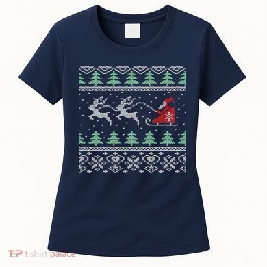 Santa's Retro Sleigh And Reindeer Ugly Christmas Sweater Women's T-Shirt