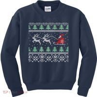 Santa's Retro Sleigh And Reindeer Ugly Christmas Sweater Kids Sweatshirt thumb 0