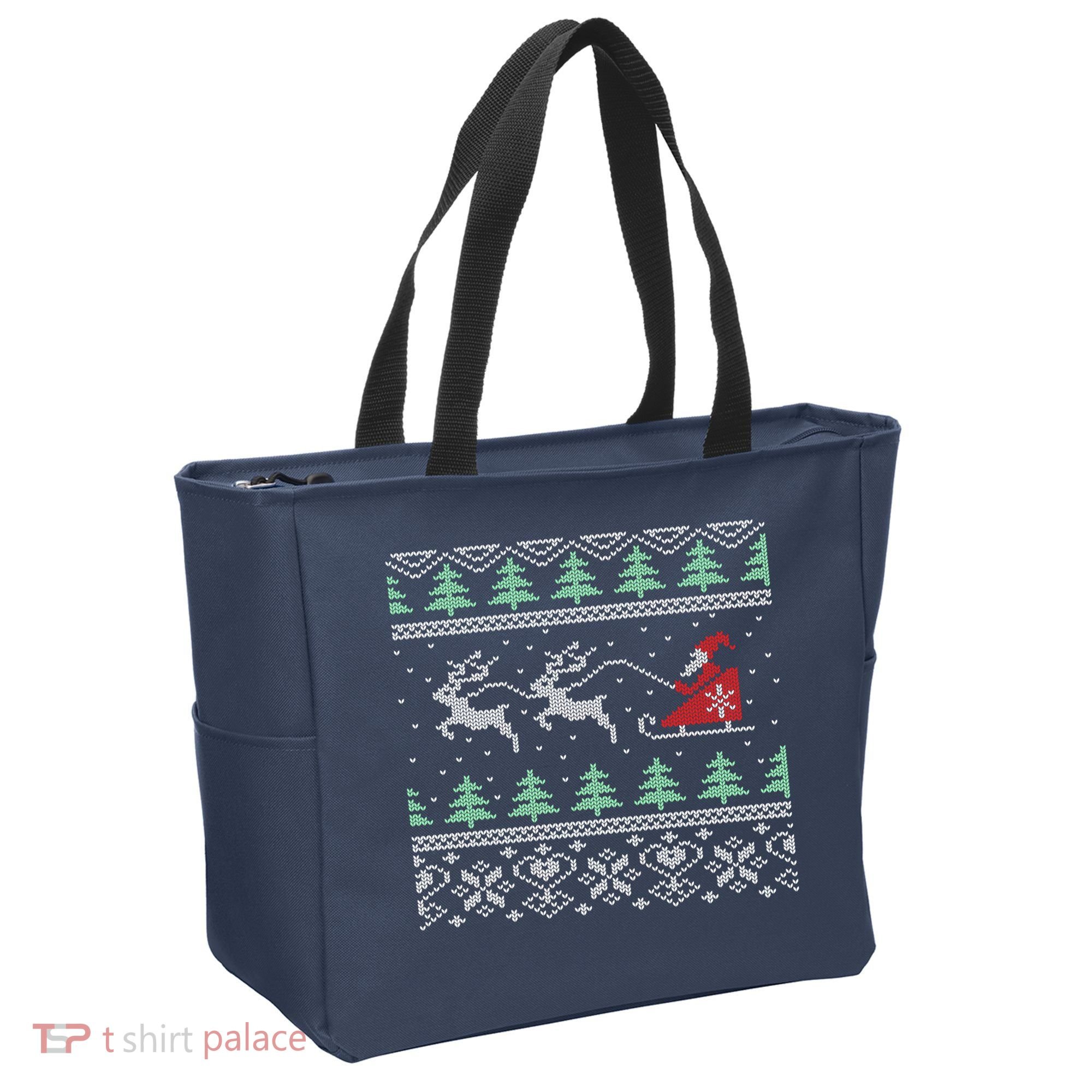 Santa's Retro Sleigh And Reindeer Ugly Christmas Sweater Tote Bag