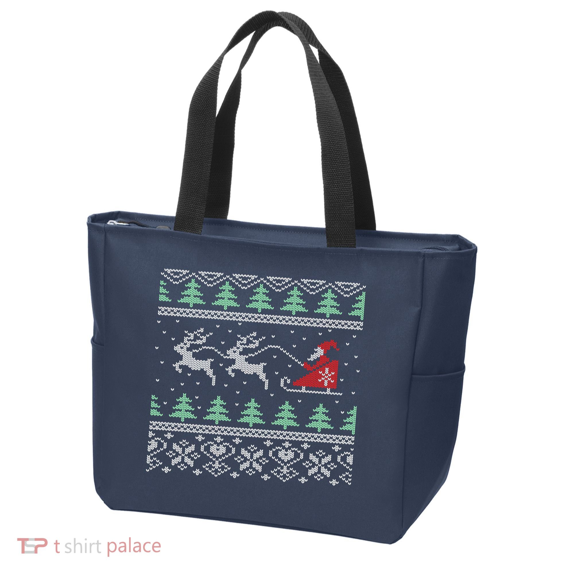 Santa's Retro Sleigh And Reindeer Ugly Christmas Sweater Tote Bag