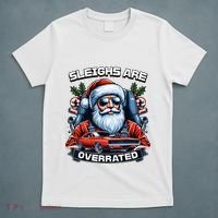 Sleighs Are Overrated Santa Classic Muscle Car Christmas T-Shirt thumb 5