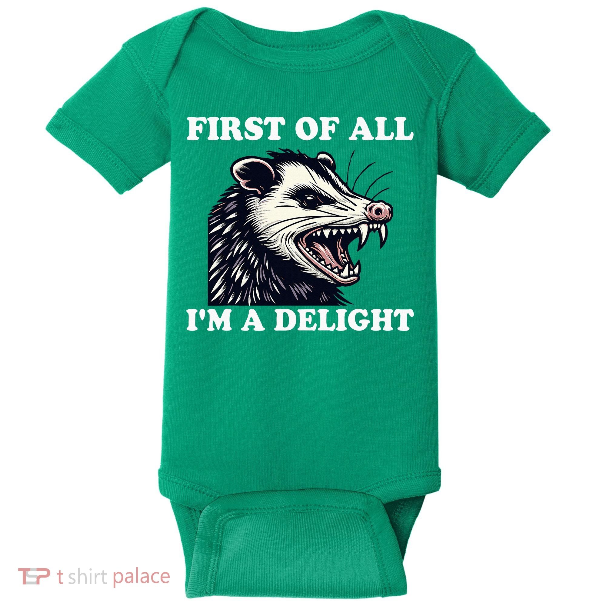 Sarcastic Angry Opossum Lover First Of All IM A Delight Baby Bodysuit