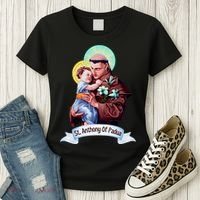 St Anthony Of Padua Holding Jesus Catholic Saint St Anthony Women's T-Shirt thumb 3