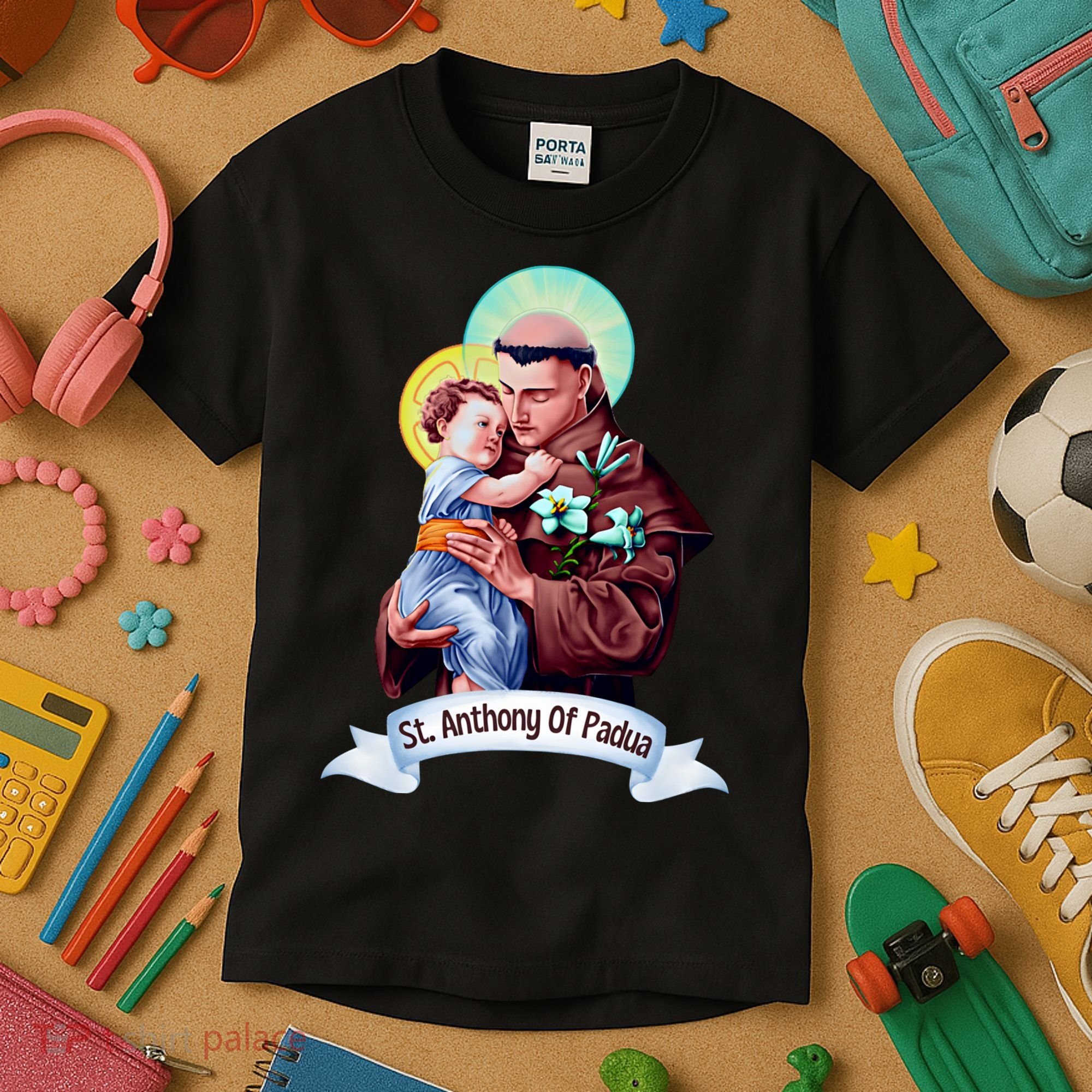 St Anthony Of Padua Holding Jesus Catholic Saint St Anthony Kids T-Shirt