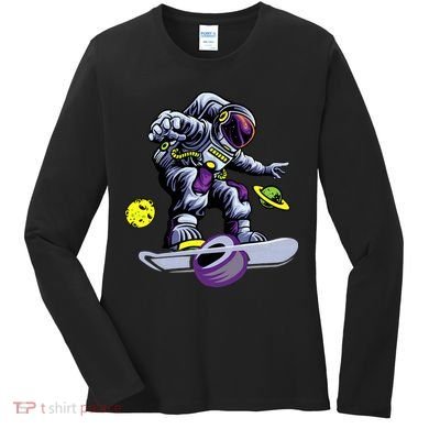 Skating astronaut on onewheel skateboard Women's Long Sleeve Shirt