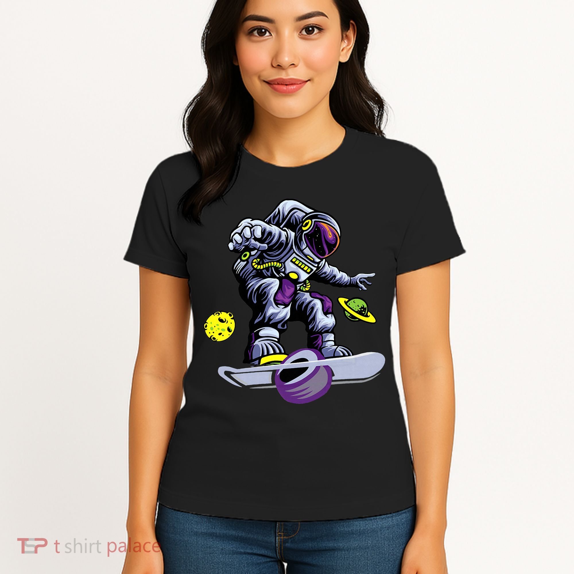 Skating astronaut on onewheel skateboard Women's T-Shirt