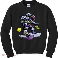 Skating astronaut on onewheel skateboard Kids Sweatshirt thumb 0