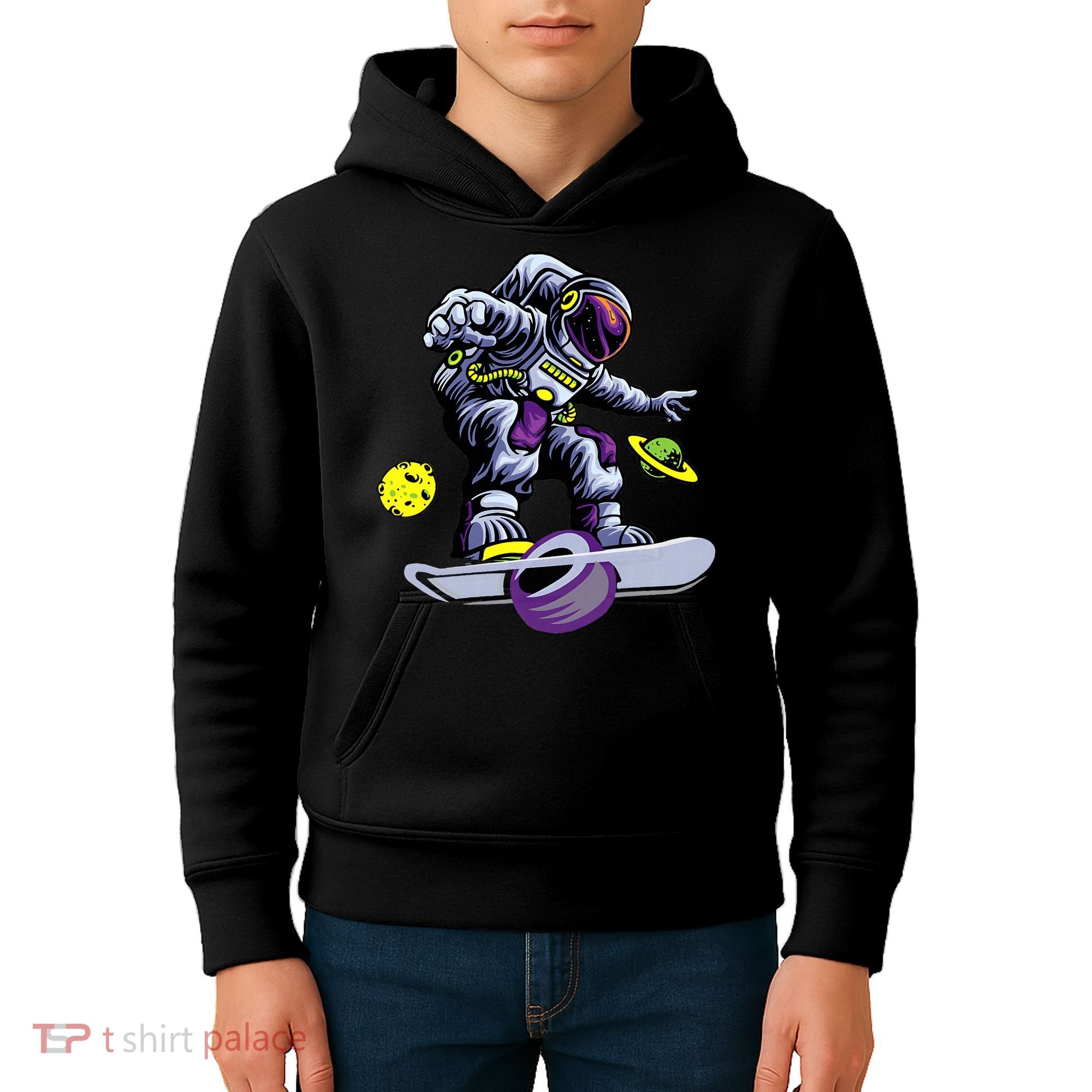Skating astronaut on onewheel skateboard Kids Hoodie