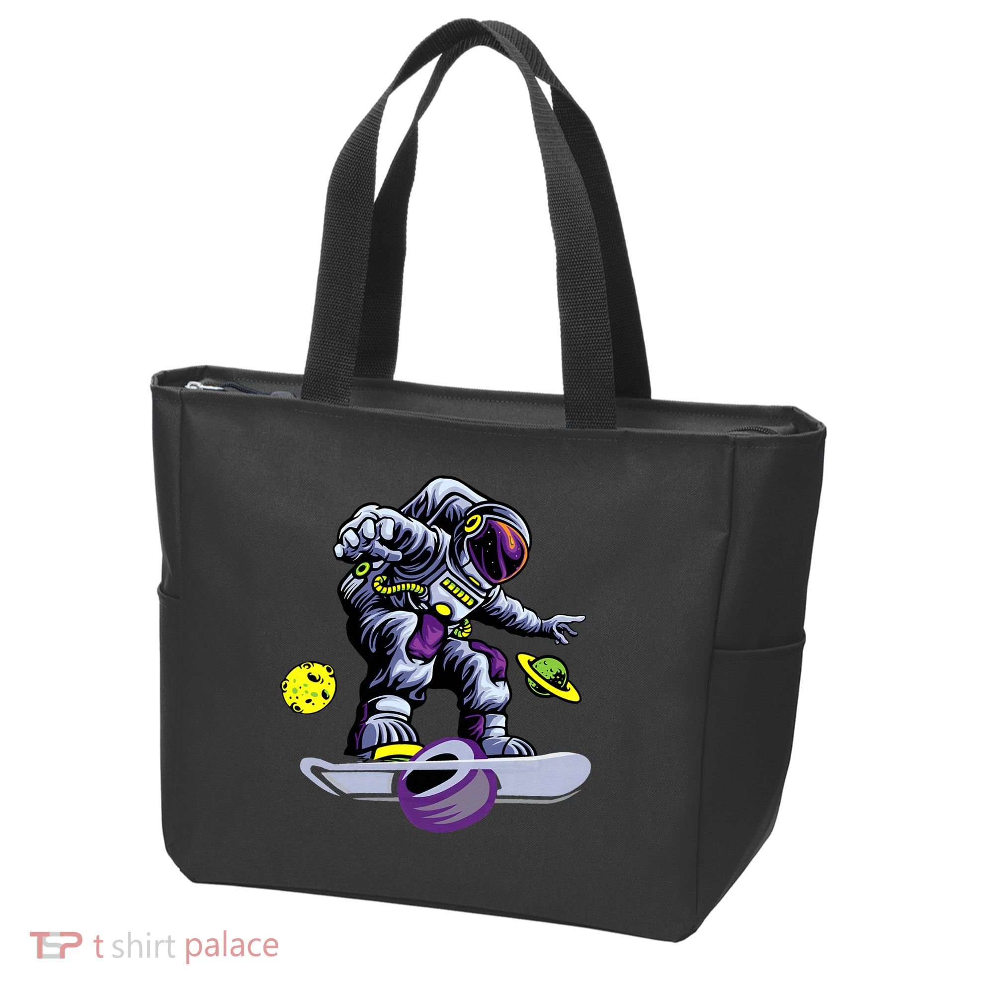 Skating astronaut on onewheel skateboard Tote Bag