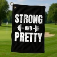 Strong And Pretty Gym Strongman Workout Fitness Golf Towel thumb 1