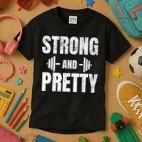 Strong And Pretty Gym Strongman Workout Fitness Kids T-Shirt thumb 3
