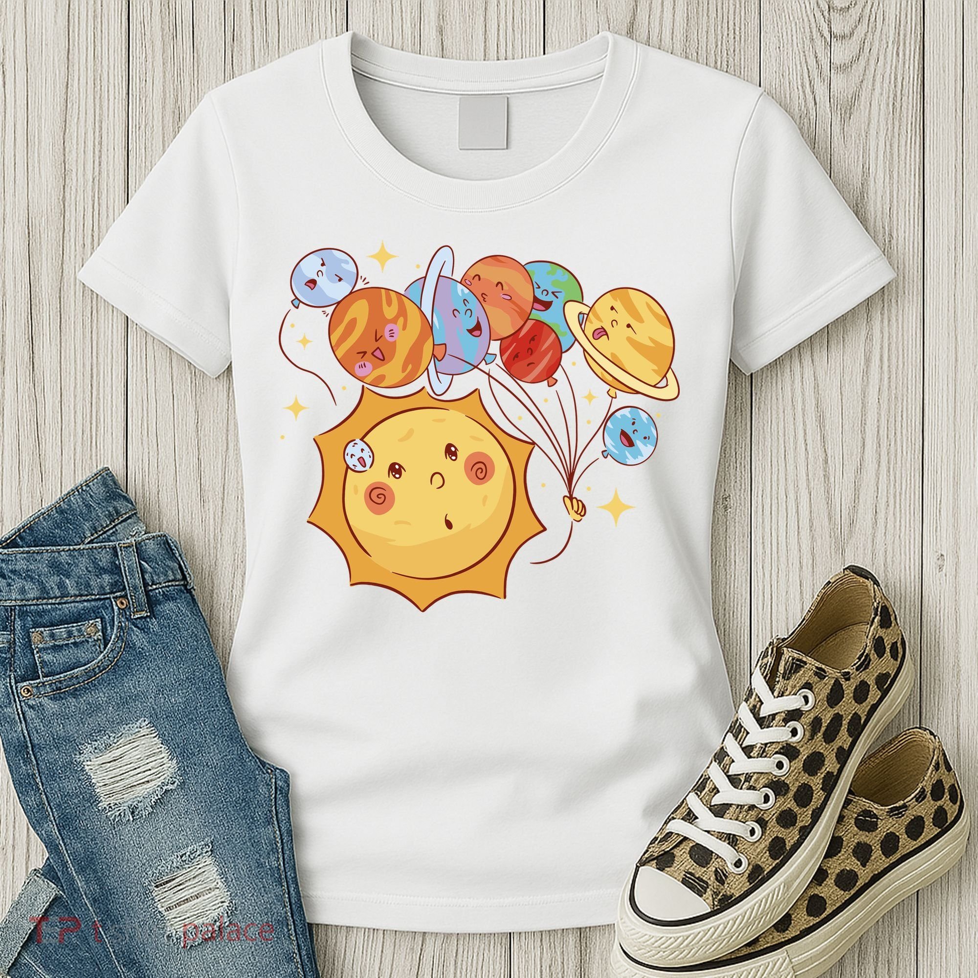 Sun And Planets Cute Galaxy Women's T-Shirt
