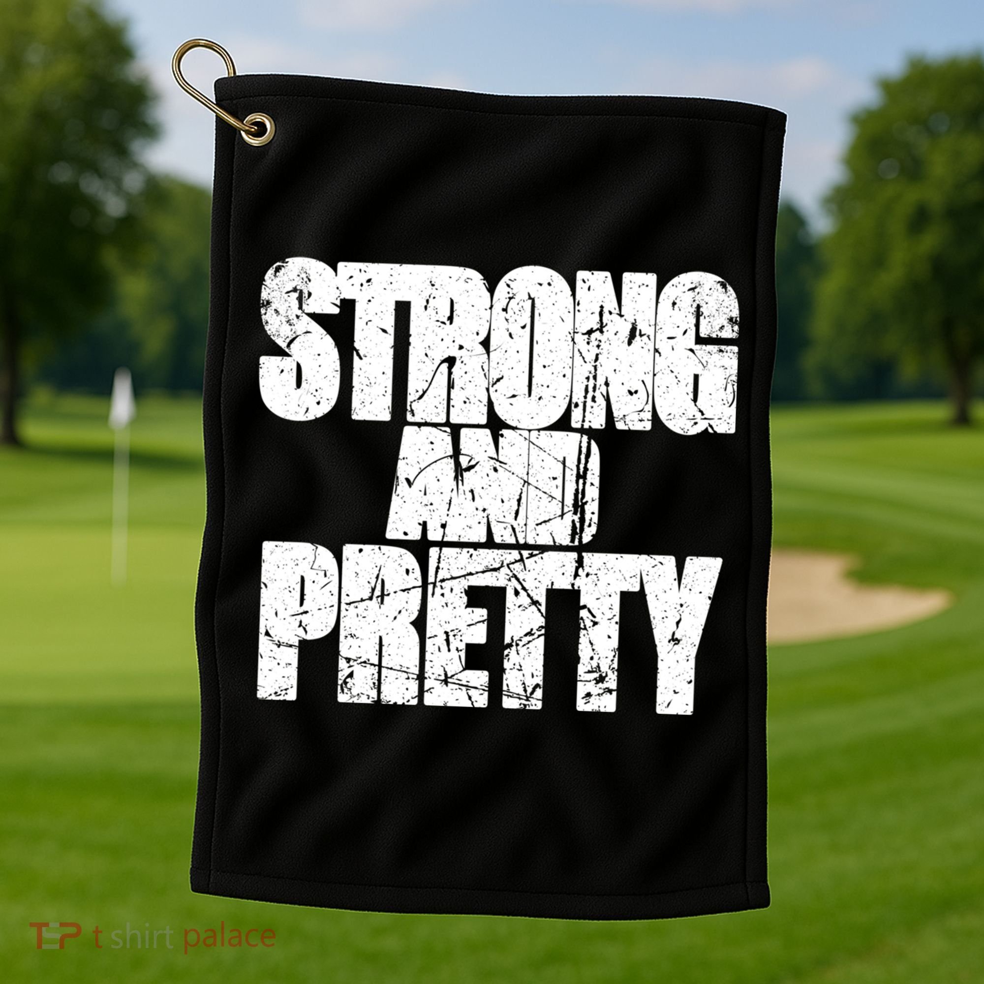 Strong And Pretty Fitness Gym Workout Weights Weightlifting Gift Golf Towel