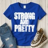 Strong And Pretty Fitness Gym Workout Weights Weightlifting Gift Women's T-Shirt thumb 3