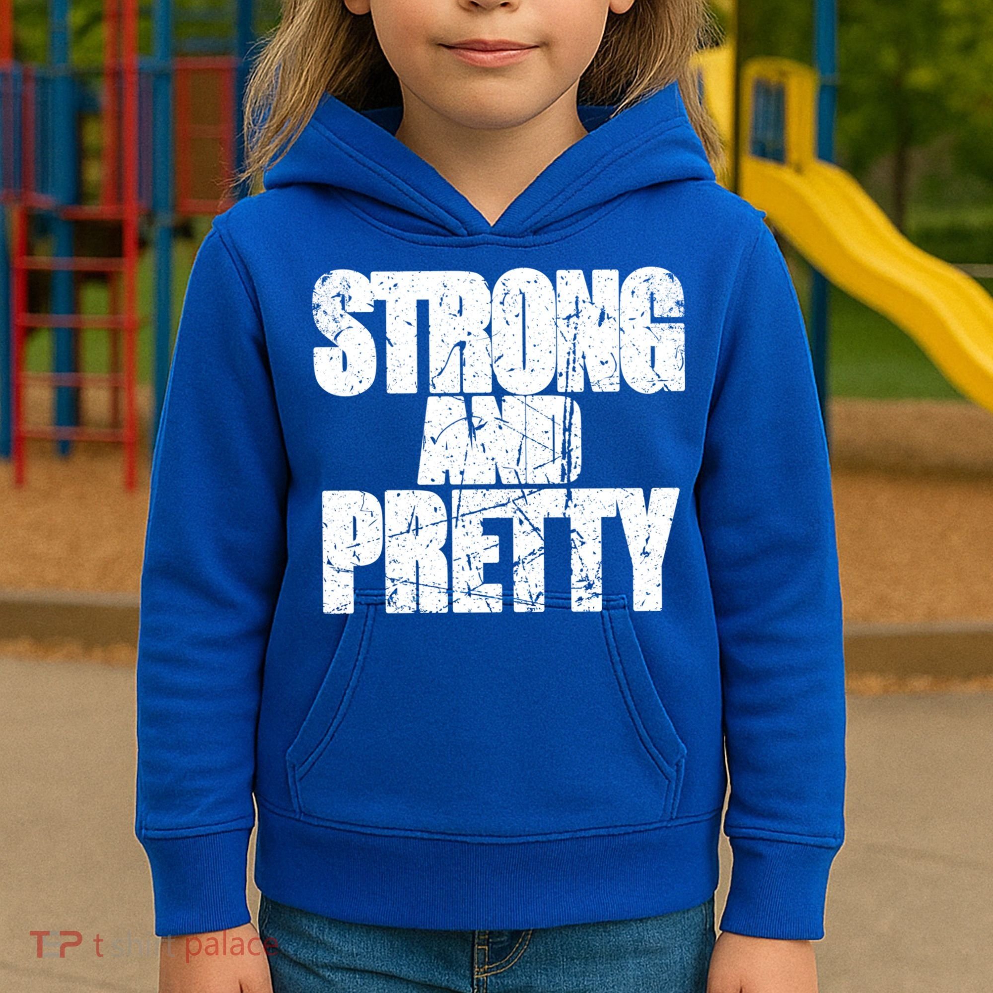 Strong And Pretty Fitness Gym Workout Weights Weightlifting Gift Kids Hoodie