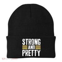Strong And Pretty Funny Fitness Gym Gift Beanie thumb 0