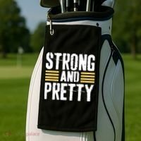 Strong And Pretty Funny Fitness Gym Gift Golf Towel thumb 2