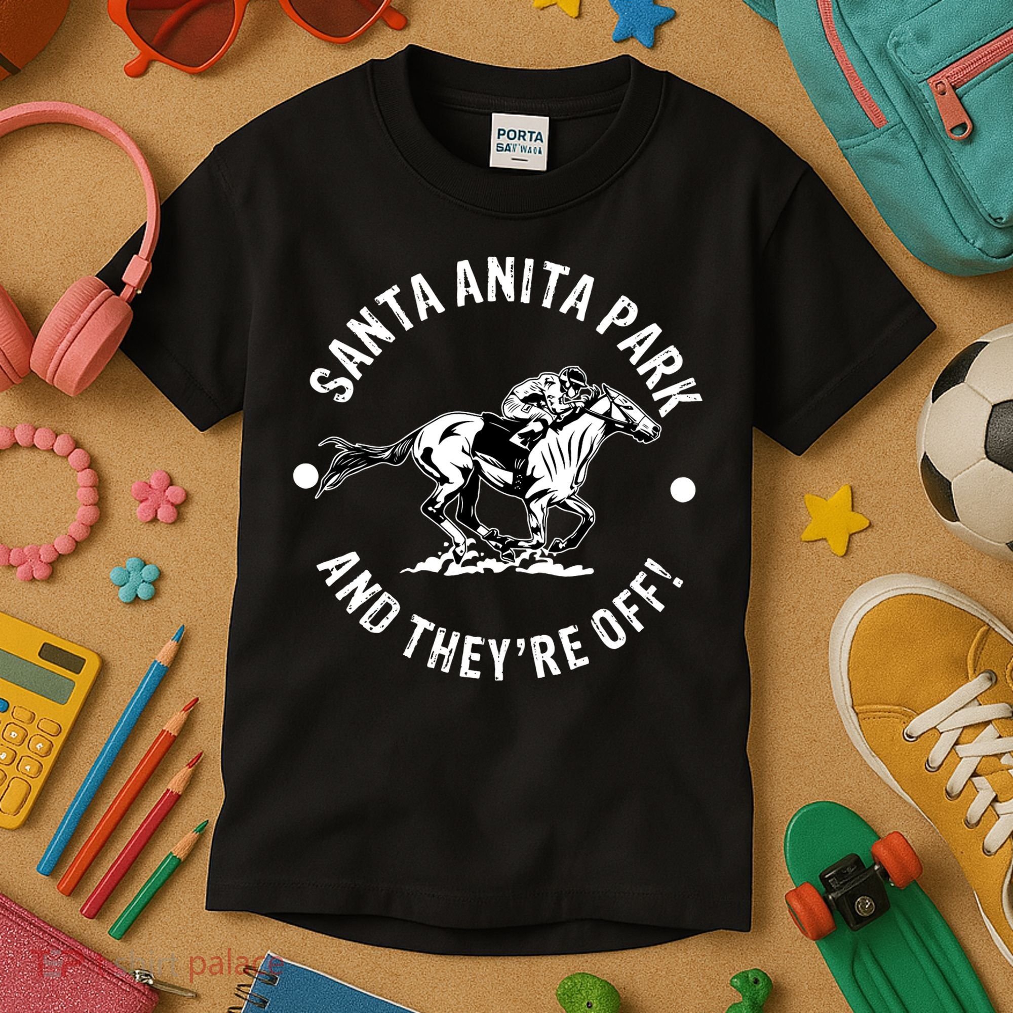 Santa Anita Park Racetrack Horse Racing Equestrian Kids T-Shirt
