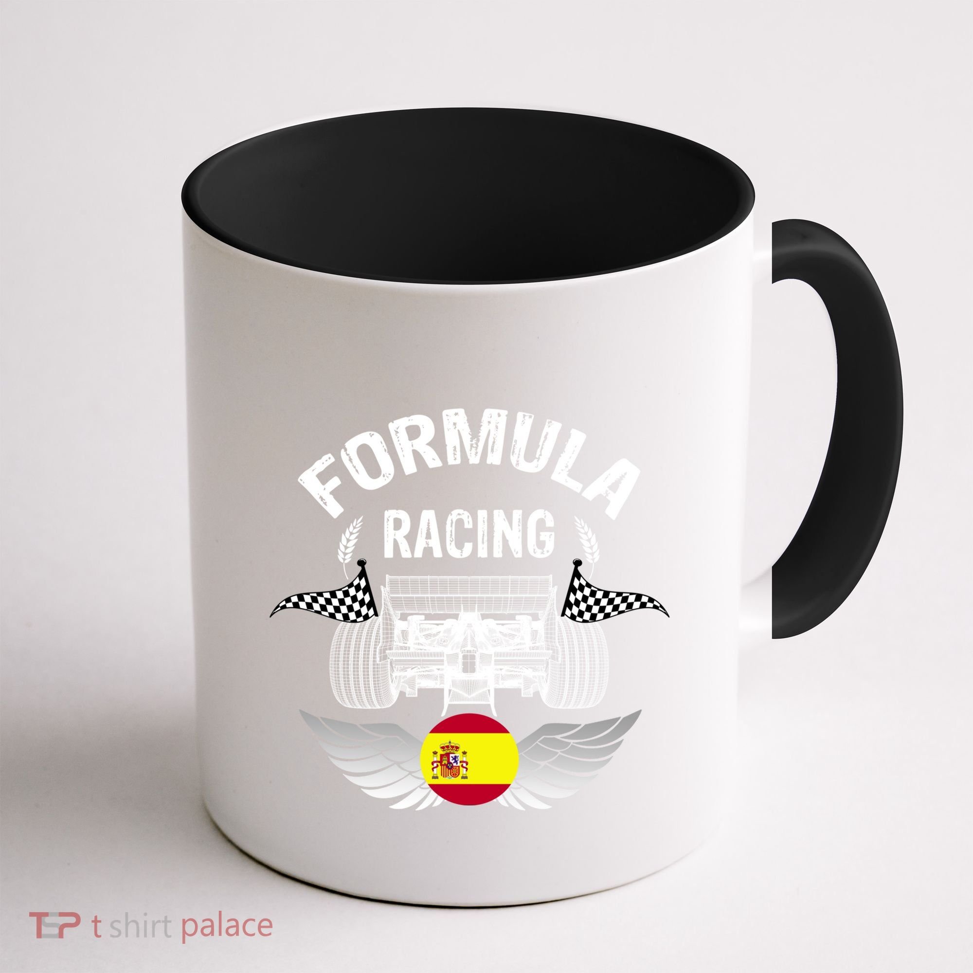 Spanish Auto Race Spain Flag Formula Racing Car Blueprint Gift Coffee Mug