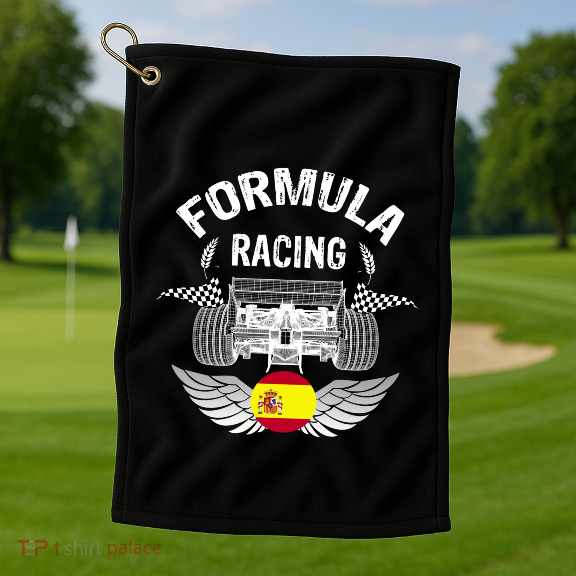 Spanish Auto Race Spain Flag Formula Racing Car Blueprint Gift Golf Towel