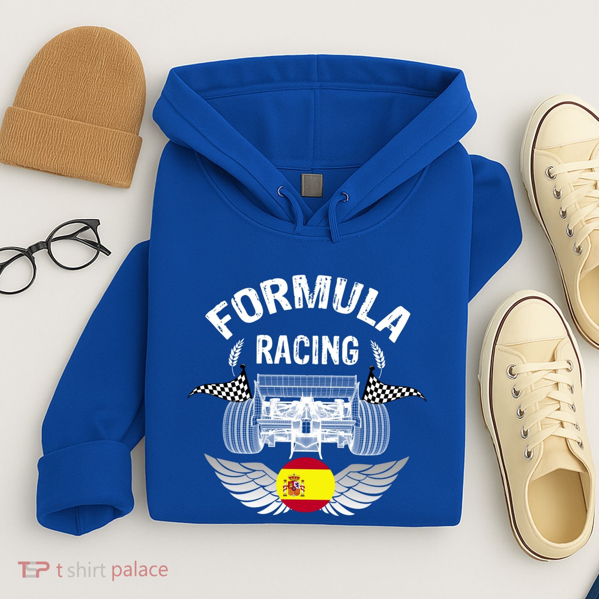 Spanish Auto Race Spain Flag Formula Racing Car Blueprint Gift Hoodie