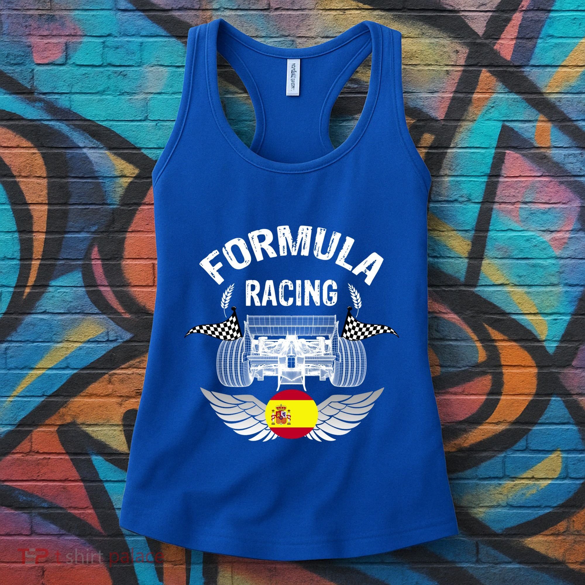 Spanish Auto Race Spain Flag Formula Racing Car Blueprint Gift Women's Tank Top