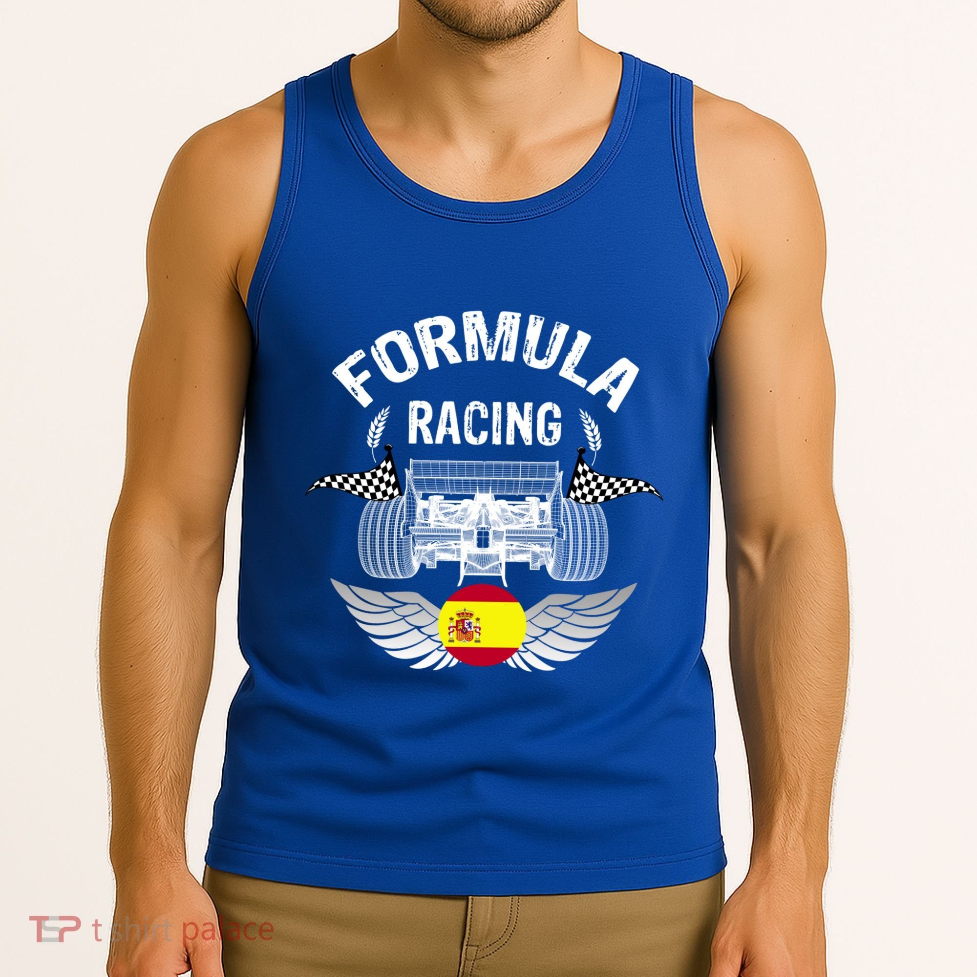 Spanish Auto Race Spain Flag Formula Racing Car Blueprint Gift Tank Top