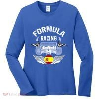 Spanish Auto Race Spain Flag Formula Racing Car Blueprint Gift Women's Long Sleeve Shirt thumb 0