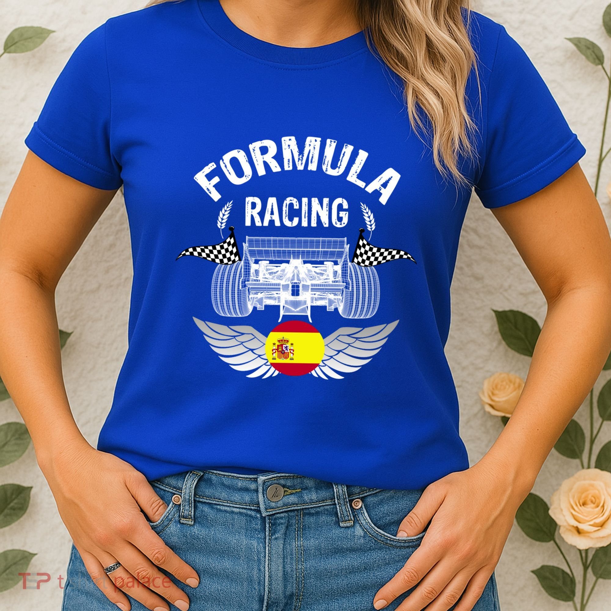 Spanish Auto Race Spain Flag Formula Racing Car Blueprint Gift Women's T-Shirt