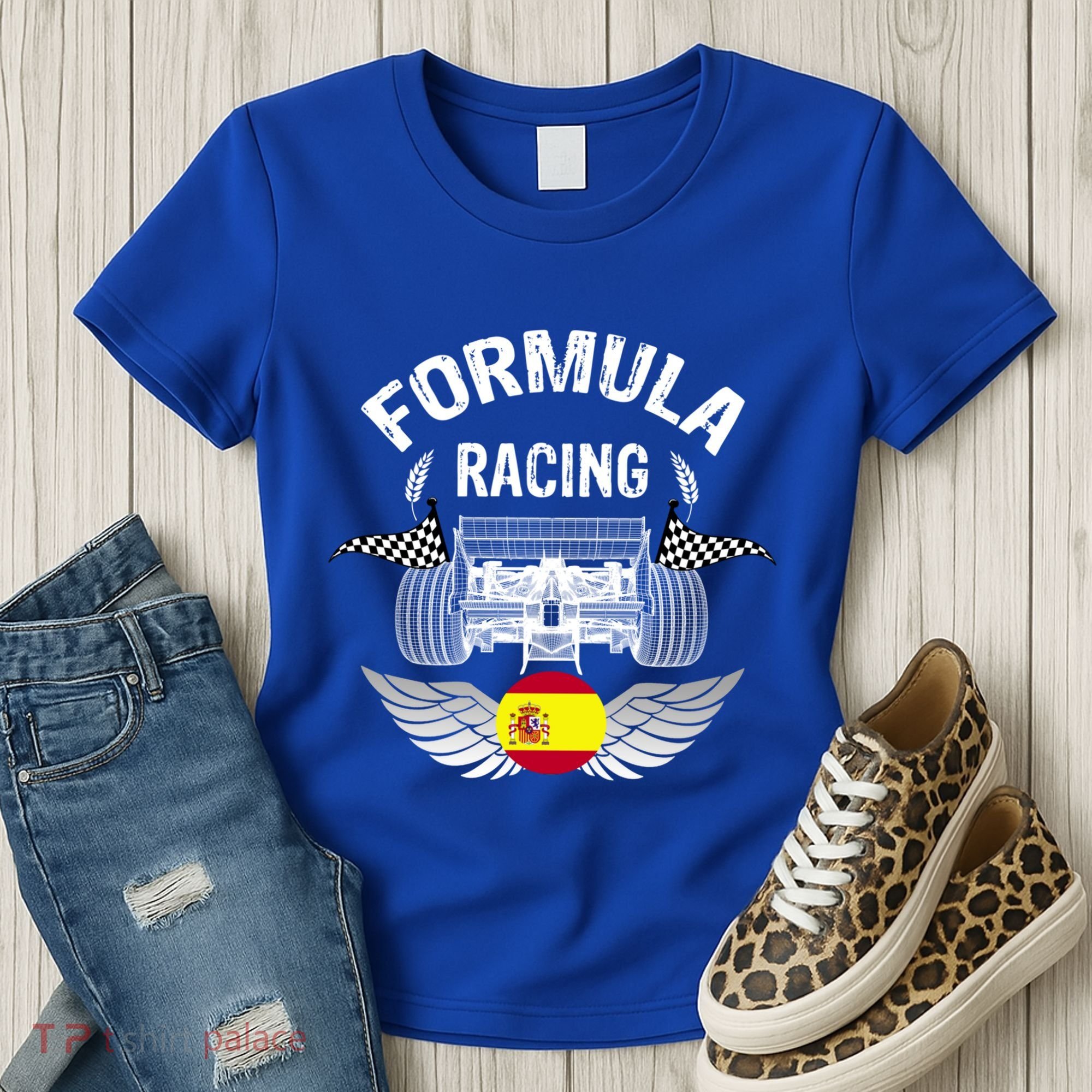 Spanish Auto Race Spain Flag Formula Racing Car Blueprint Gift Women's T-Shirt