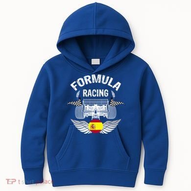 Spanish Auto Race Spain Flag Formula Racing Car Blueprint Gift Kids Hoodie