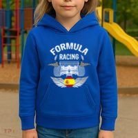 Spanish Auto Race Spain Flag Formula Racing Car Blueprint Gift Kids Hoodie thumb 3