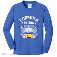Spanish Auto Race Spain Flag Formula Racing Car Blueprint Gift Kids Long Sleeve Shirt thumb 0