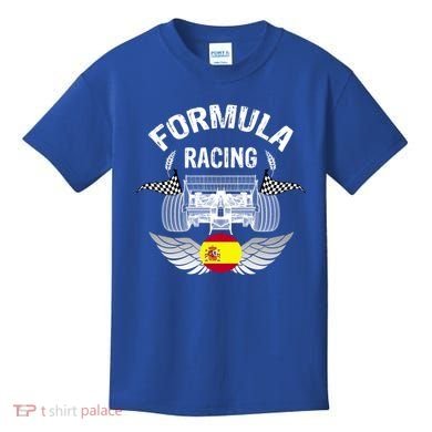 Spanish Auto Race Spain Flag Formula Racing Car Blueprint Gift Kids T-Shirt