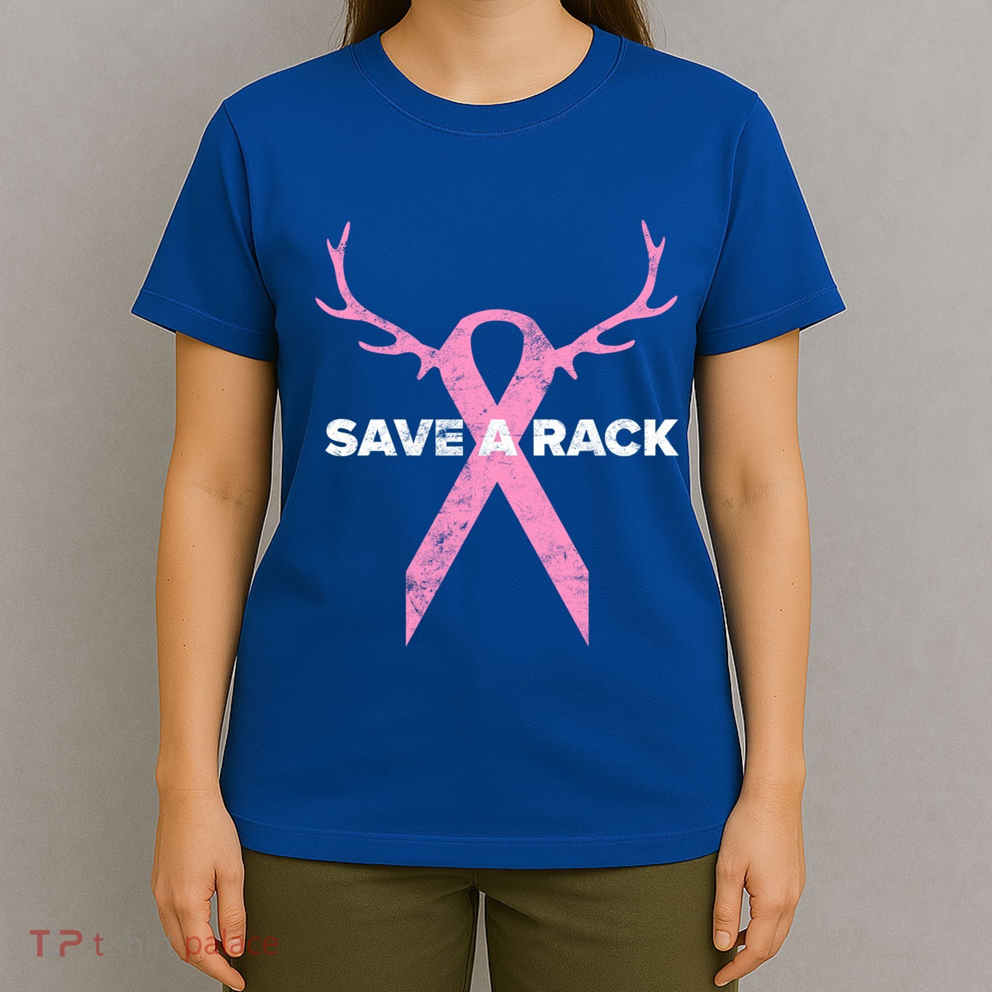 Save A Rack Breast Cancer Awareness Pink Ribbon Deer Antlers Funny Gift T-Shirt
