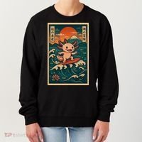 Surfing Axolotl Retro Japanese Kawaii Wave Adventure Ukiyo-e Women's Sweatshirt thumb 0