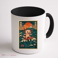 Surfing Axolotl Retro Japanese Kawaii Wave Adventure Ukiyo-e Coffee Mug thumb 1