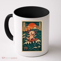 Surfing Axolotl Retro Japanese Kawaii Wave Adventure Ukiyo-e Coffee Mug thumb 0