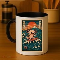 Surfing Axolotl Retro Japanese Kawaii Wave Adventure Ukiyo-e Coffee Mug thumb 4
