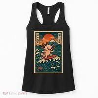Surfing Axolotl Retro Japanese Kawaii Wave Adventure Ukiyo-e Women's Tank Top thumb 0
