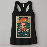 Surfing Axolotl Retro Japanese Kawaii Wave Adventure Ukiyo-e Women's Tank Top thumb 3