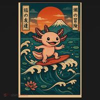 Surfing Axolotl Retro Japanese Kawaii Wave Adventure Ukiyo-e Women's Tank Top thumb 5