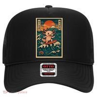 Surfing Axolotl Retro Japanese Kawaii Wave Adventure Ukiyo-e Hat thumb 0