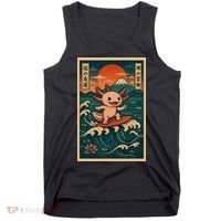 Surfing Axolotl Retro Japanese Kawaii Wave Adventure Ukiyo-e Tank Top thumb 0