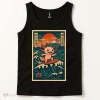 Surfing Axolotl Retro Japanese Kawaii Wave Adventure Ukiyo-e Tank Top thumb 2