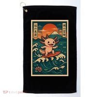 Surfing Axolotl Retro Japanese Kawaii Wave Adventure Ukiyo-e Golf Towel thumb 0