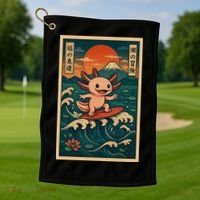 Surfing Axolotl Retro Japanese Kawaii Wave Adventure Ukiyo-e Golf Towel thumb 1