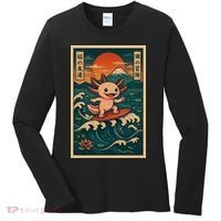Surfing Axolotl Retro Japanese Kawaii Wave Adventure Ukiyo-e Women's Long Sleeve Shirt thumb 0